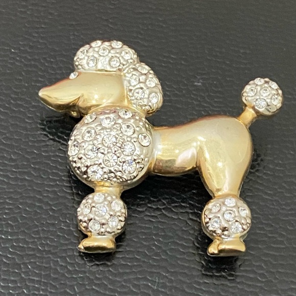 Vintage Unsigned Gold-tone Bling Rhinestones Poodle Dog Figural Brooch 15.6g - Picture 4 of 12